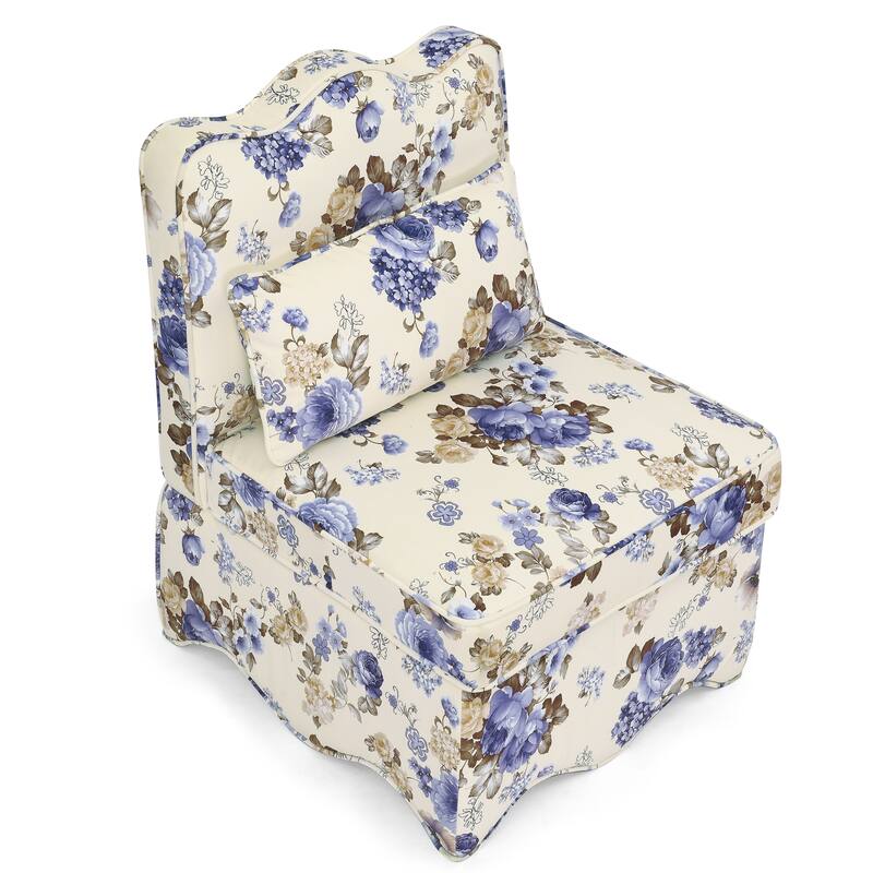Roomfitters Floral Flannel Accent Chair with Pillow, Armless Upholstered Lounge Chair with Soft Cushion for Living Room