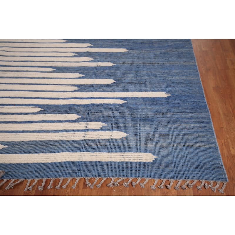 Striped Moroccan Modern Large Area Rug Hand-Knotted Wool Carpet - 11'9"x 15'8"