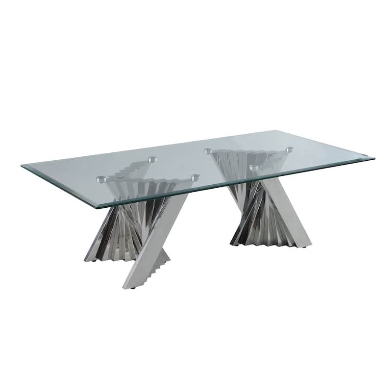 Best Quality Furniture Modern Glass Coffee Table w/ Spiral Base - Coffee Table - Coffee Table - Silver - Glass