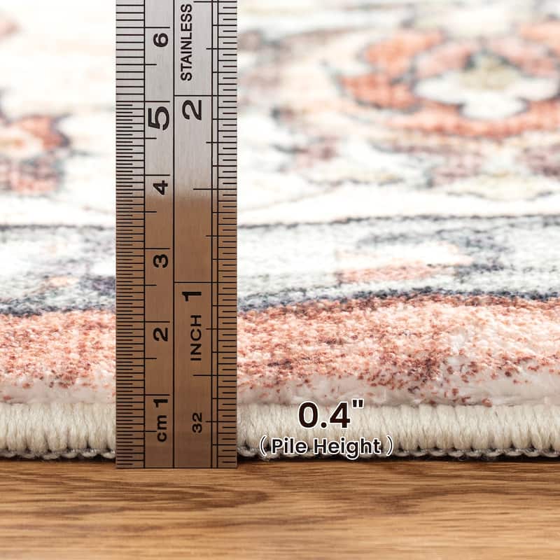 Glitzhome Traditional Distressed Floral Boho Printed Oriental Area Rugs