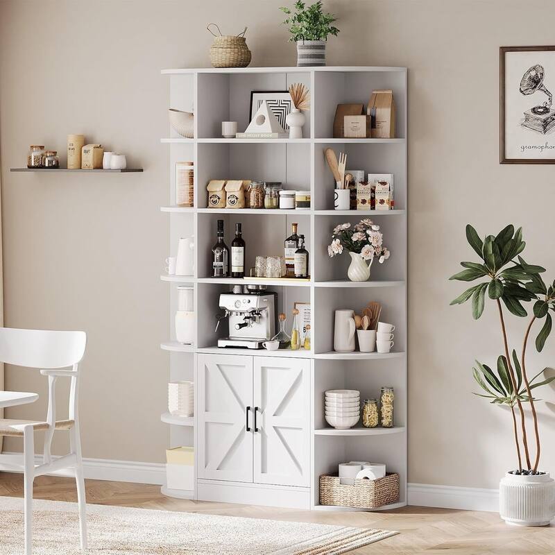6 Tier Freestanding Bookcase with Storage Cabinet for Living Room Home Office