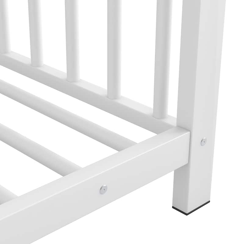 Roomfitters Twin Size Metal House Platform Bed Frame with Modern Minimalist Style and Guardrail