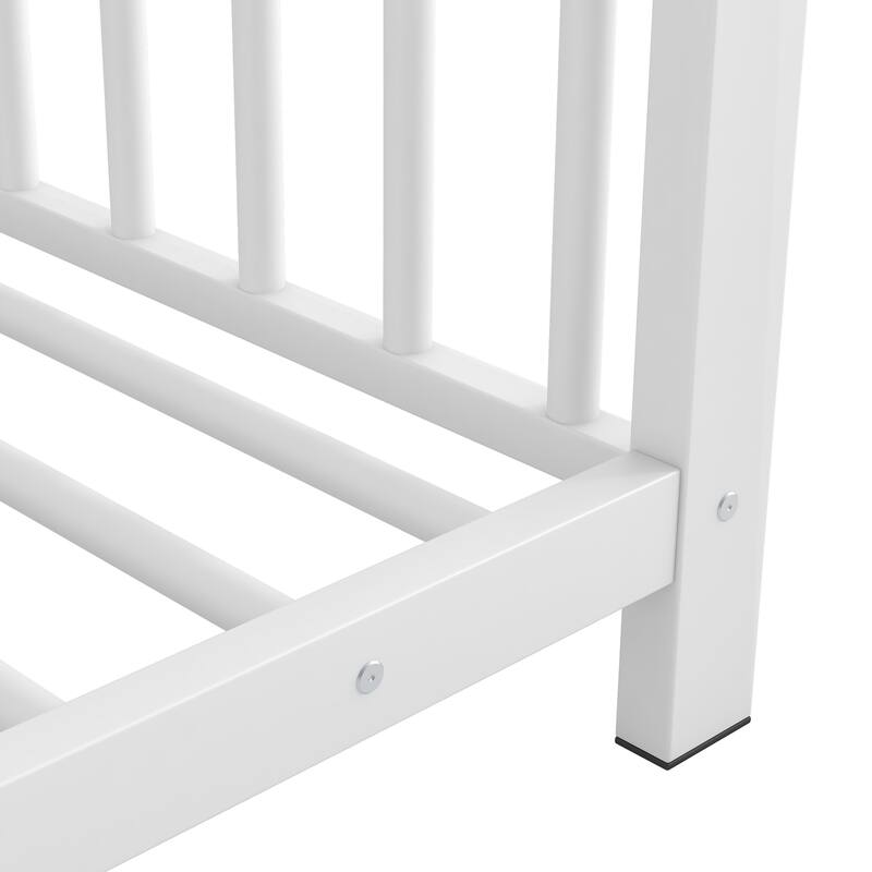 Twin Size White Metal House Platform Bed with Slat Kit, Easy Assembly