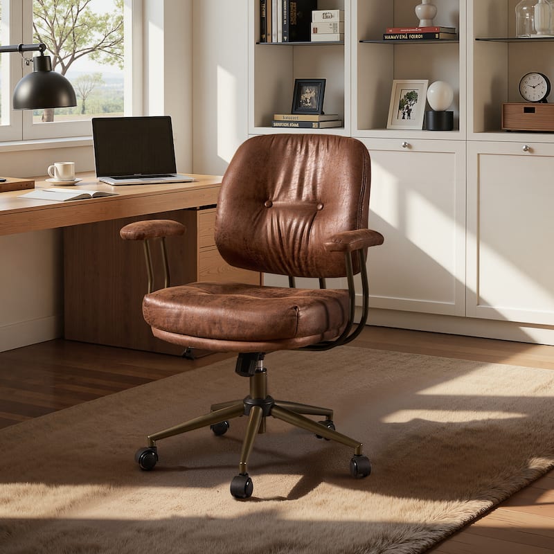 OVIOS Ergonomic Suede Fabric Office Swivel Chair - LightBrown