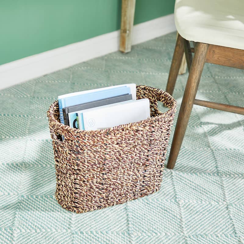 Brown Seagrass Handmade Woven Single Slot Magazine Holder with Light Brown Accents - Brown