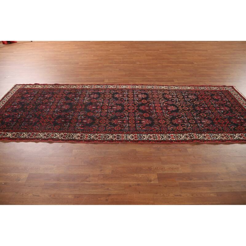 All-Over Hamedan Persian Vintage Runner Rug Hand-Knotted Wool Carpet - 3'8" x 10'2"