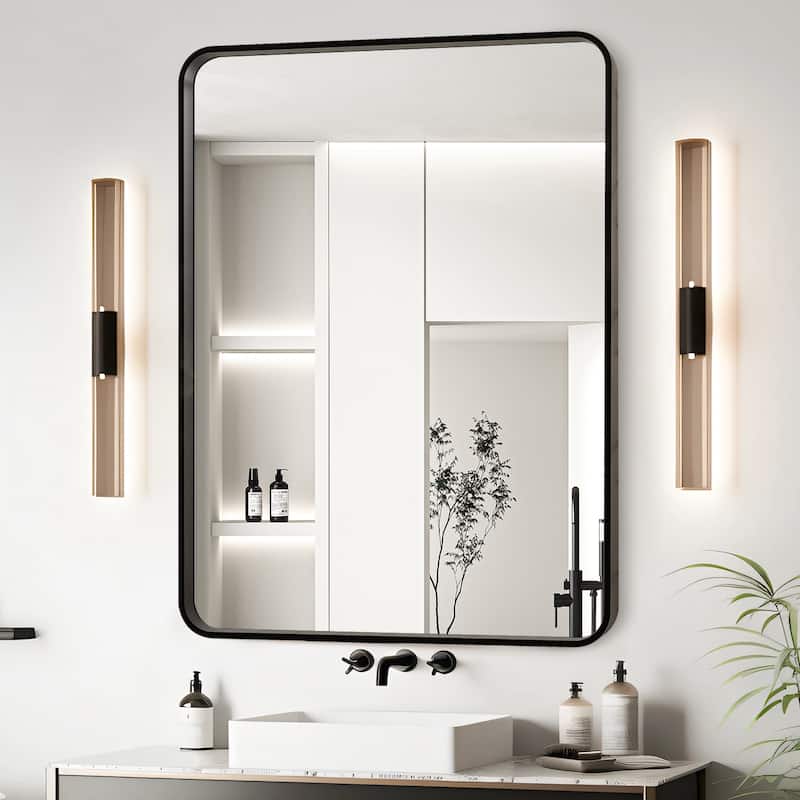 28x36 Inch Black Aluminium Frame Bathroom Mirror - Black