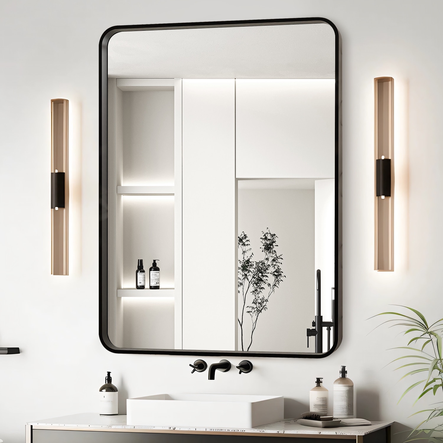 28x36 Inch Black Aluminium Frame Bathroom Mirror, Clear Reflection With No Distortion