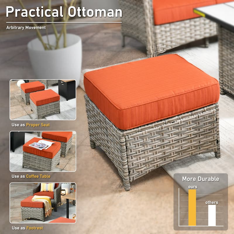 HOOOWOOO 5-piece Rattan Outdoor Furniture Patio Swivel Chair Chat Set with Ottoman