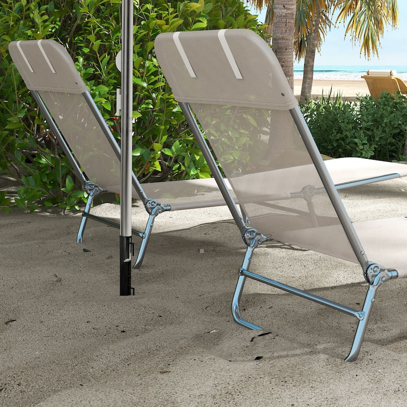 Outsunny Folding Chaise Lounge Pool Chairs, Set of 2 Outdoor Sun Tanning Chairs with Pillow, Six-Position Reclining Back