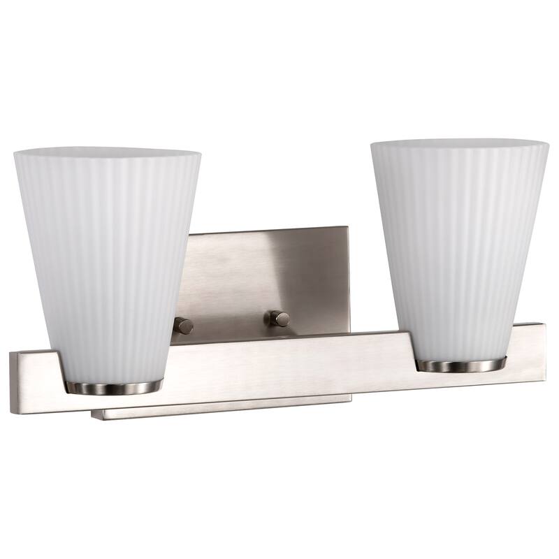 Royale 2 Light Vanity Brushed Nickel Finish Ribbed White Glass - Brushed Nickel