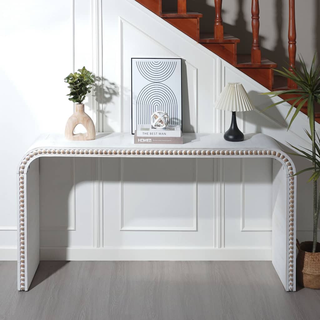 Entryway Table, Curved Waterfall-style Table,Console table with wood beads,Entrance Table for Entryway, Hallway, Living Room
