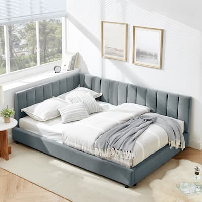 Upholstered Tufted Bed Frame, Sofa Bed Frame with Comfortable Backrest and Armrests, Bed for Bedroom, Living Room,Velvet