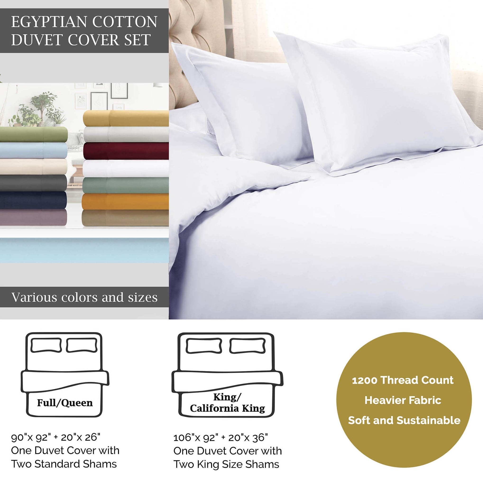 Superior 1200 Thread Count Egyptian Cotton Solid Duvet Cover Set On Sale  3450466