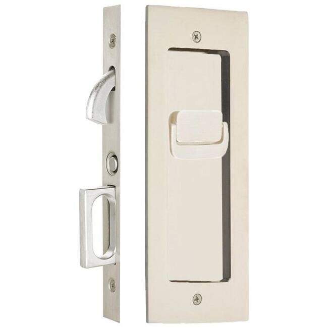 Emtek Modern Rectangular 7-1/4 Inch Privacy Mortise Pocket Door Lock - Polished Nickel