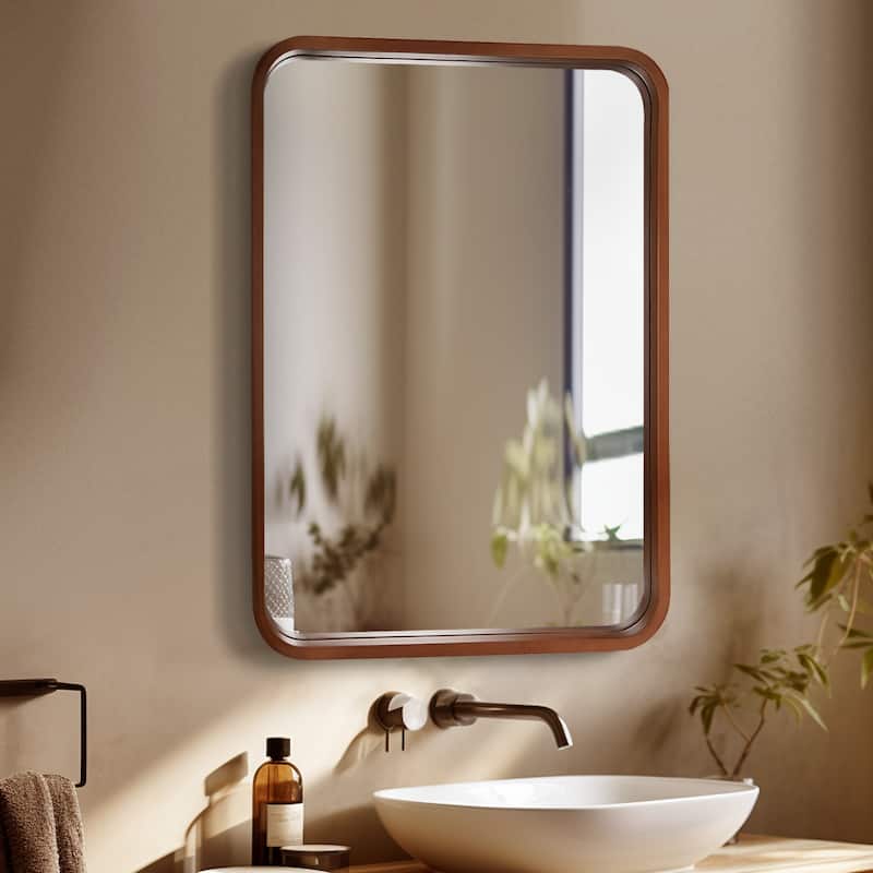 Round Corner Rectangle Farm Wall Mirror with Solid Wood Frame - 18" x 24" - Walnut