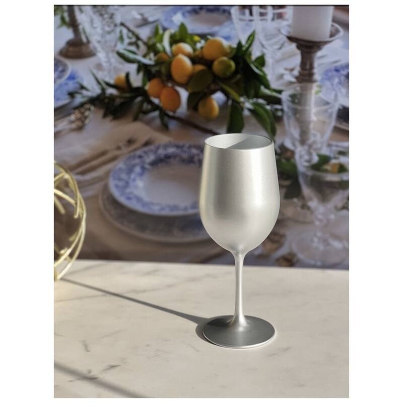 Metallic Silver Color Plastic Wine Glasses Set of 4 (12oz), BPA Free Acrylic Wine Glass Set Unbreakable