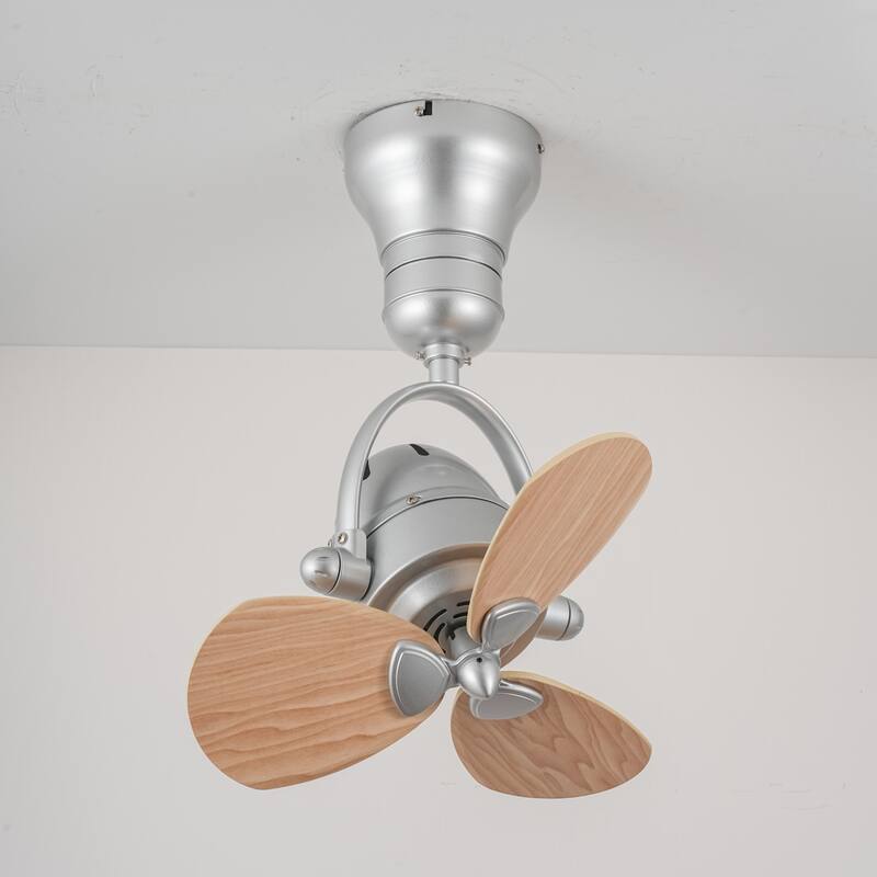 3-Blade Mid-Century Modern Solid Wood & Silver Metal Ceiling Fan with Remote for Living Room - 18.1 in. W x 18.1 in. H