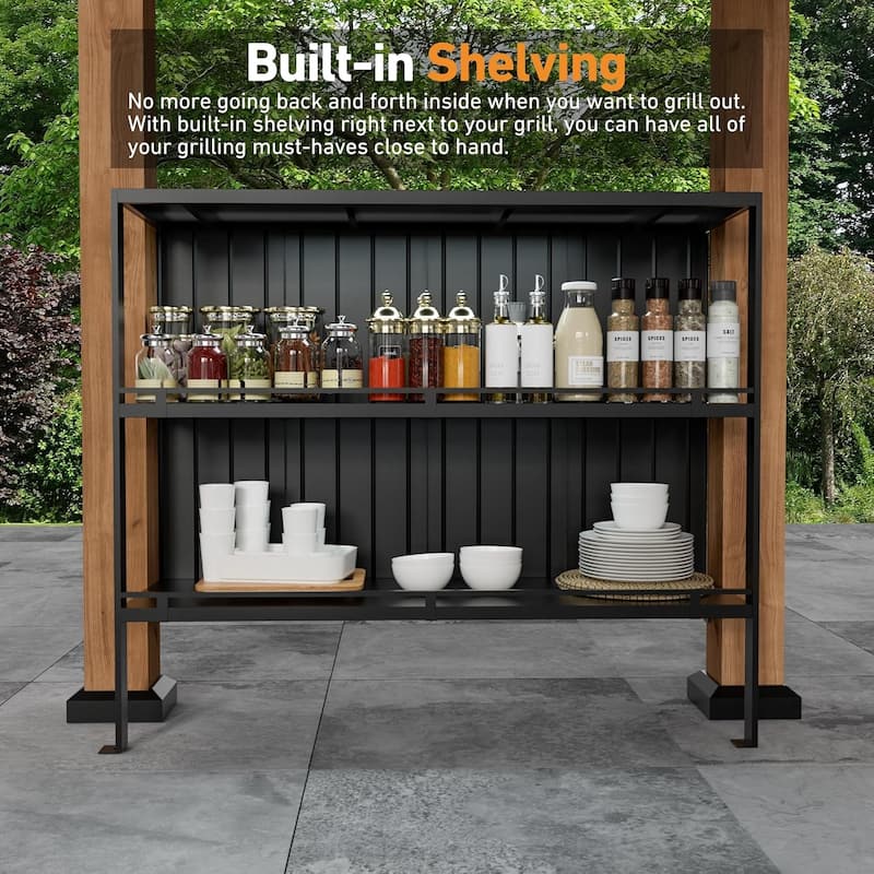 Grill Gazebo 6' X 12', Cedar Wood Gazebo with USB and USB-C Charging Ports for Patio