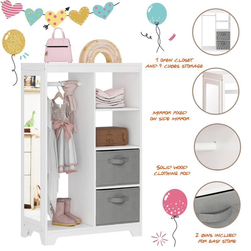 COSTARS Kids Dress up Storage with Mirror and Storage Bin,Play Armoire Dresser with Mirror, Pretend Storage Closet