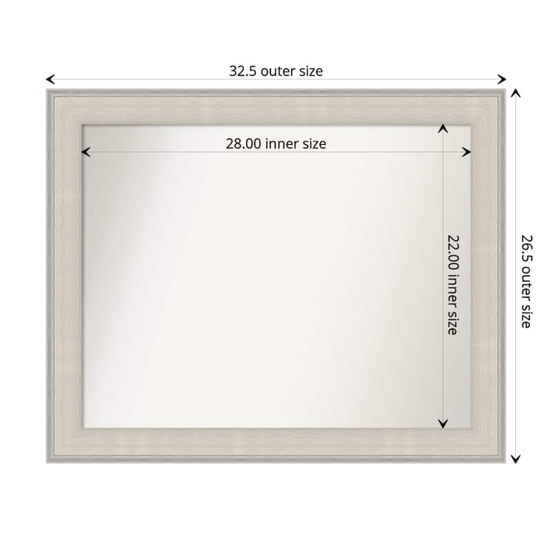 Cottage White Silver Non-Beveled Wood Framed Bathroom Vanity Wall Mirror - Cottage White Silver - Glass Size 28x22