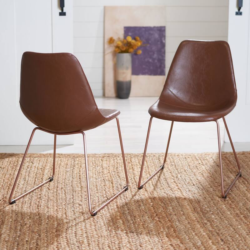 SAFAVIEH Cordia Mid-Century Faux Leather Dining Chair (Set of 2) - 20.3" W x 22" L x 31.5" H - 20.3" W x 22" L x 31.5" H
