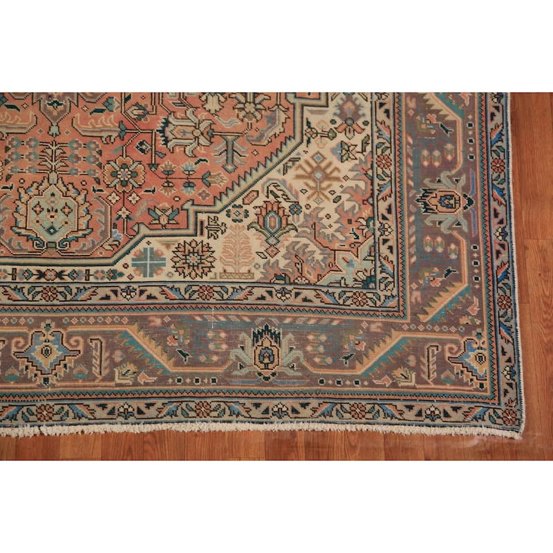 Geometric Tabriz Persian Vintage Area Rug Handmade Wool Carpet - 6'7" x 9'7"
