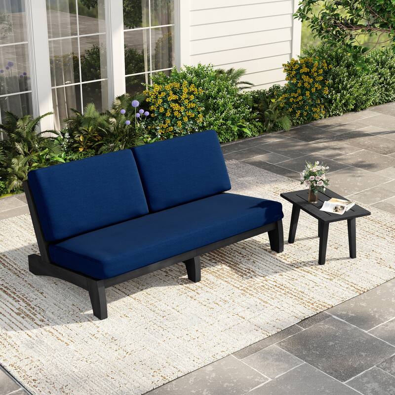 2-Piece Casual Teak Outdoor Patio Sofa Set with Side Table