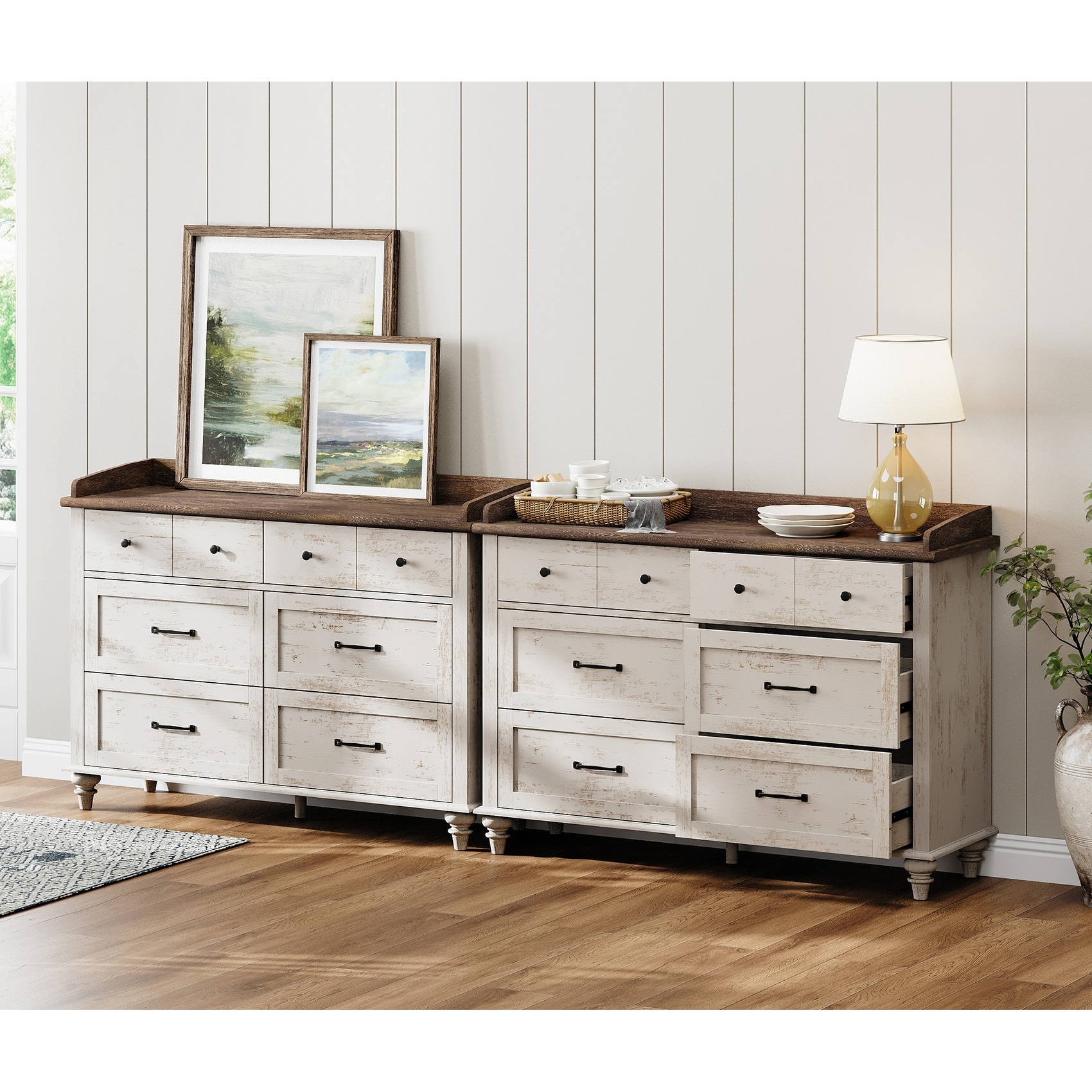 modern dresser and chest set Mid Century Dresser and Nightstand Sets for Bedroom, 3 Pcs Bedroom SetNight Stand Set of 2, Modern Dresser with Curved Profile Design, Wooden Chest