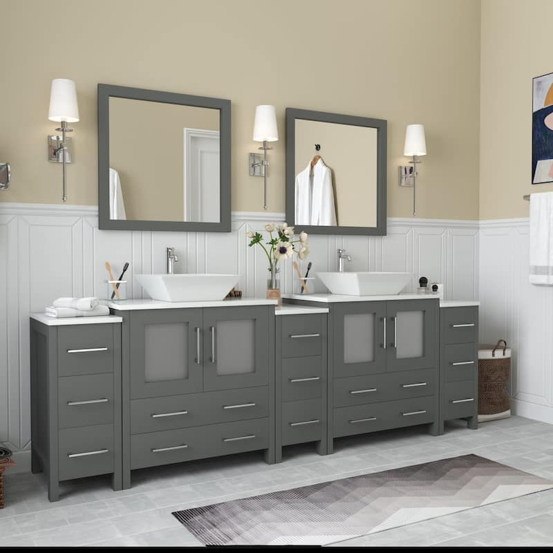 Vanity Art 96-inch Double Sink Bathroom Vanity Set with Engineered Marble Top and Free Mirror - 96 x 18.5 x 36 Inches