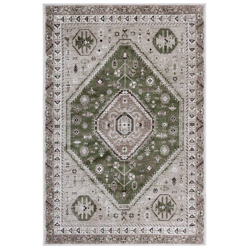 SAFAVIEH Bayside Machine Washable Surmeli Shabby Chic Rug - 6'7" Square - Green/Ivory