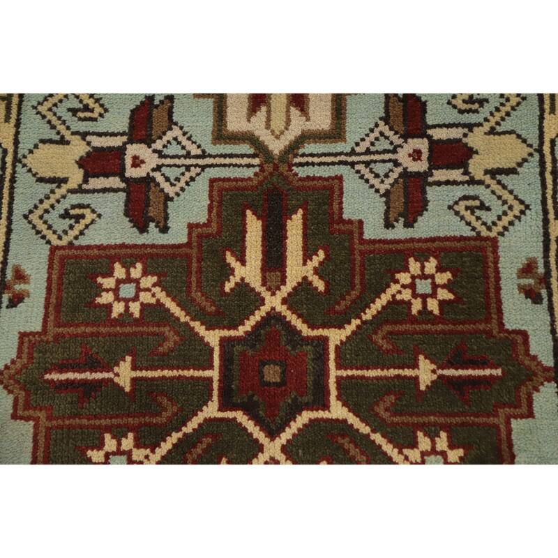 Hand Knotted Oriental 100% Wool Carpet Traditional Geometric Navy Blue & Blues Kazak Runner Rug - 7' 11'' X 2' 6''