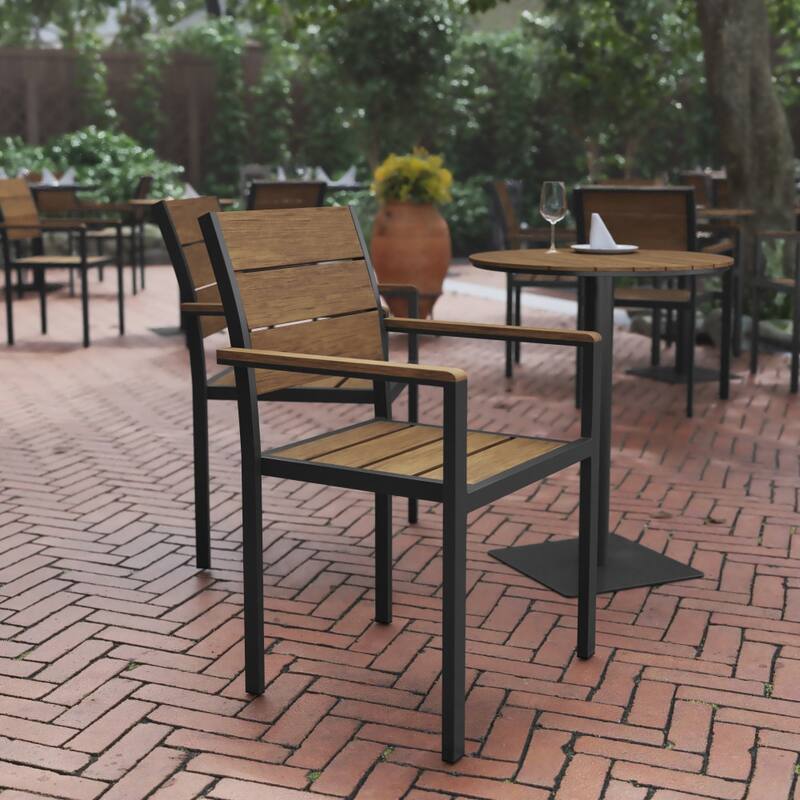 Commercial Grade Outdoor Faux Teak Patio Dining Chair with Arms