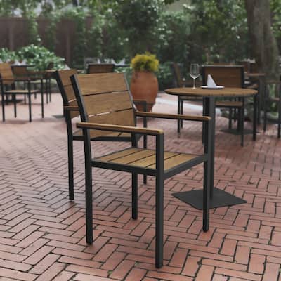 Commercial Grade Outdoor Faux Teak Patio Dining Chair with Arms