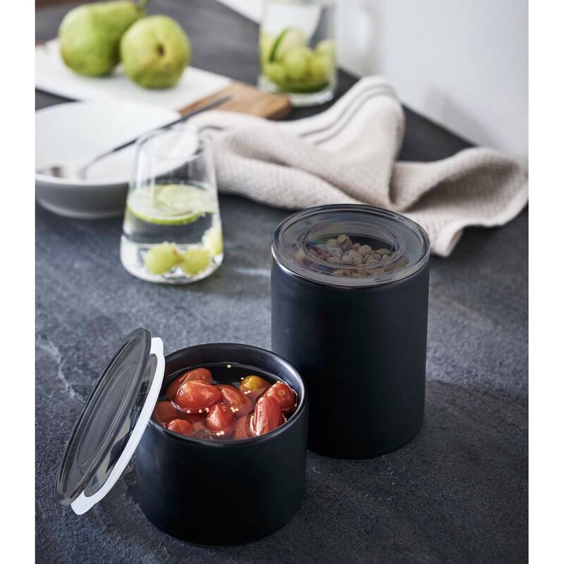 Yamazaki Home Ceramic Canister - Two Sizes, Ceramic, Large, 2.1 cups, 500 milliliters - L 4.13 x W 4.13 x H 4.72 inches