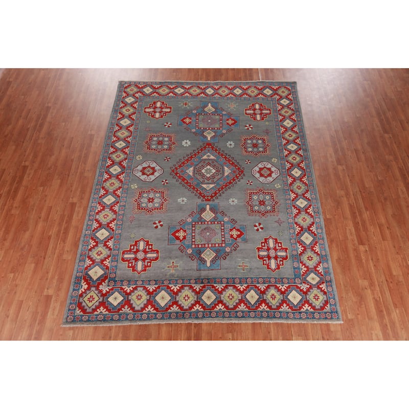 Hand Knotted Oriental 100% Wool Carpet Traditional Medallion Greys & Charcoal Kazak Area Rug - 10' 6'' X 7' 11''