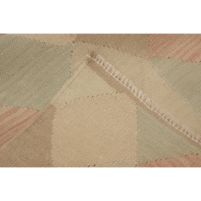 Hand Woven Oriental 100% Wool Carpet Southwestern Modern Beige & Ivories Kilim Runner Rug - 9' 9'' X 2' 6''