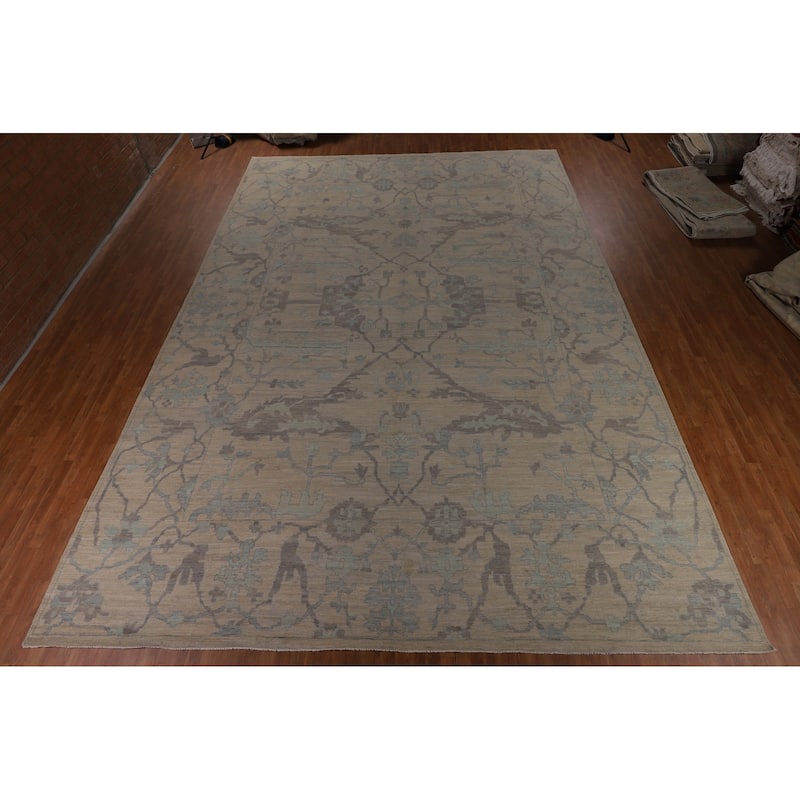 Vegetable Dye Oushak Turkish Large Rug Handmade Floral Wool Carpet - 13'9"x 19'3"