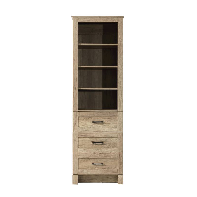 Fresco 16-28 Inch Bath Storage Glass Cabinet - Natural Oak - 20"