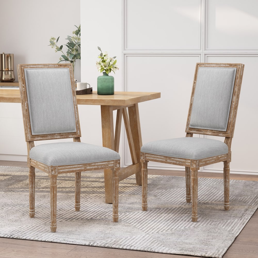 Country Dining Chairs Set of 2, Living Room Dining Chairs with Rectangle Rattan Back, Solid Wood Legs, French Bistro Chairs