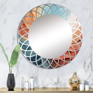 Designart "Teal Orange Bold Abstract Flow Collage I" Abstract Collages Modern Wall Mirror