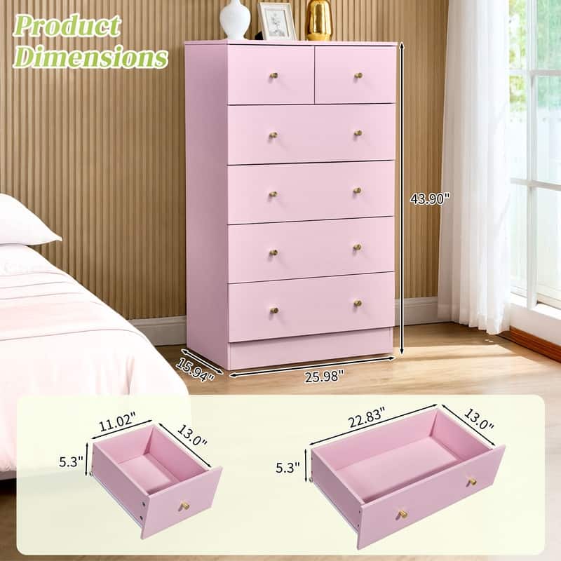 6-Drawer Large Dresser For Bedroom And Chest Of Drawers With Sturdy Construction Wood Storage Organizer For Closet