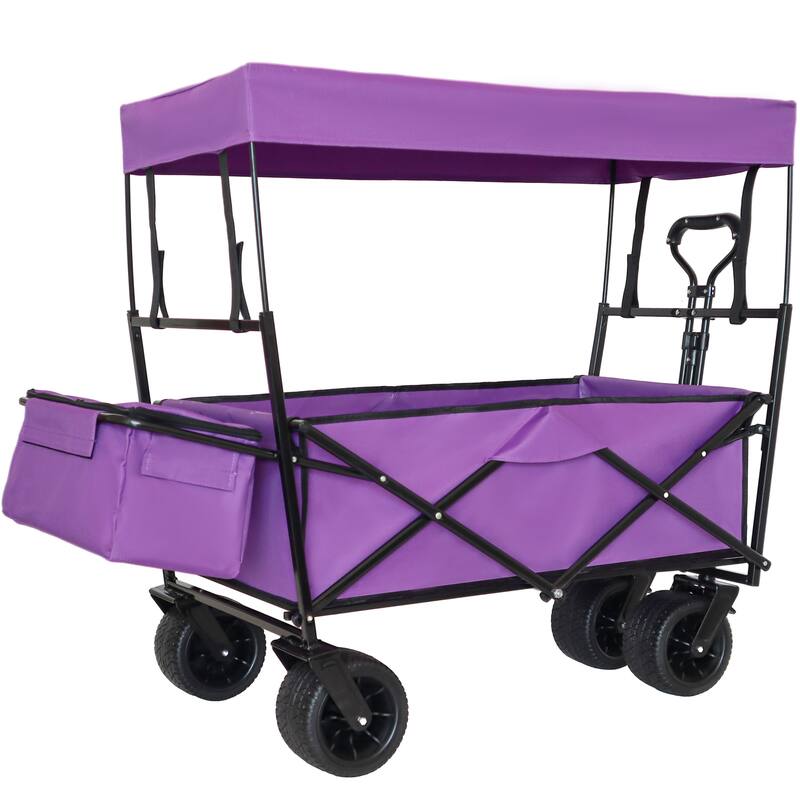 480Lbs Collapsible Wagon with Canopy,Wagon Stroller with 7" All-Terrain Wheels, Lightweight Foldable Wagon, Large Capacity