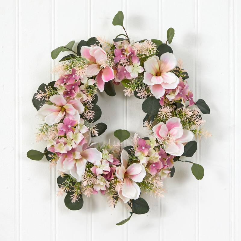 20" Hydrangea and Magnolia Artificial Wreath