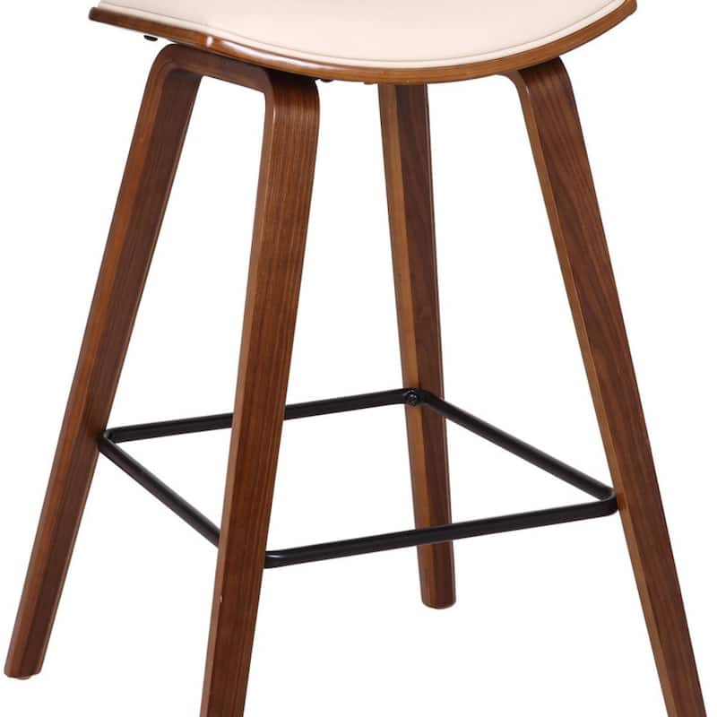 Iron Low Back Fabric Counter Bar Stool with Footrest and Wood Finish - 19” x 16” x 36” (D x W x H)