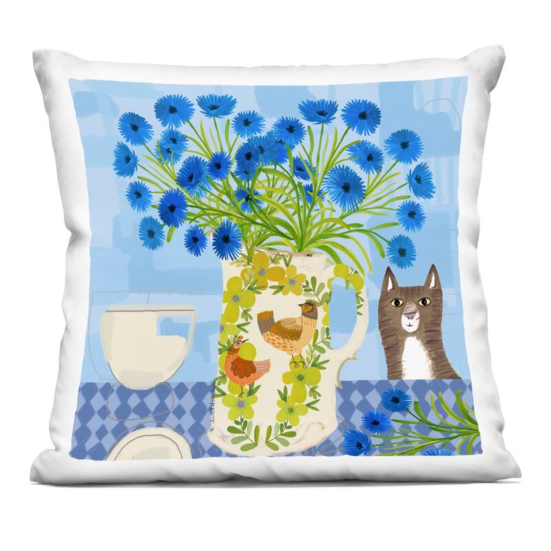 Stupell Whimsical Jug of Cornflowers Decorative Printed Throw Pillow Design by Kay Widdowson - Accent - Polyester - Blue - Single
