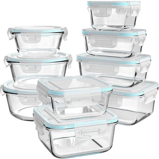 Glass Food Storage Containers with Lids, [18 Piece] Glass Meal Prep Containers, BPA Free & Leak Proof (9 Lids & 9 Containers)