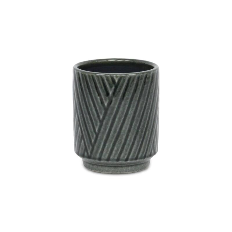 Parlora Crossed Diagonal Pattern Ceramic Pot - Dark Gray