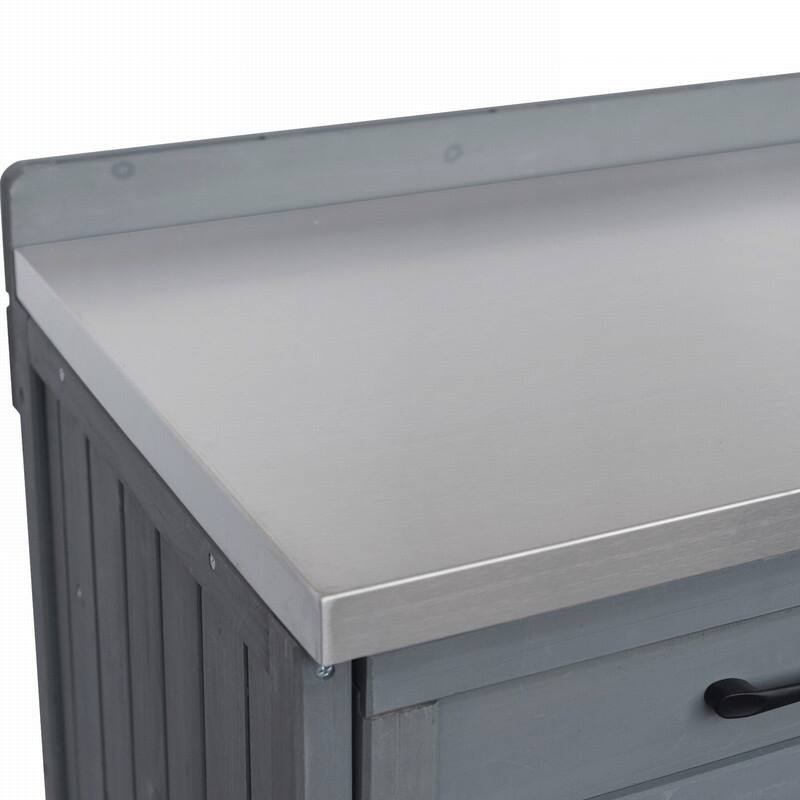 2-Piece Outdoor Kitchen Island Set with Stainless Steel Top and Sink, Drawer and Cabinets for Outdoor Storage w/ Wheels