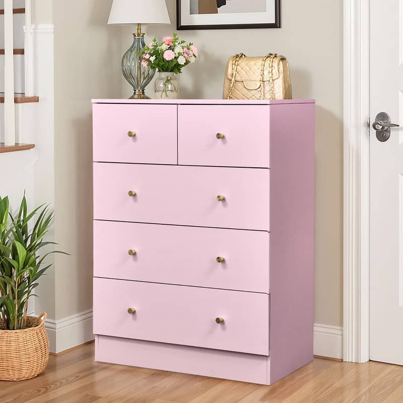 5-Drawer Dresser For Bedroom And Chest Of Drawers With Sturdy Construction Wood Storage Organizer For Closet